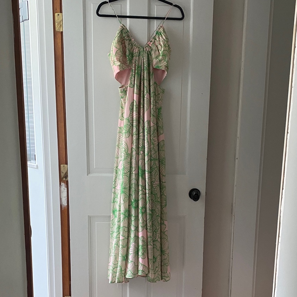 AMUR Kalyan Cutout Maxi Dress Pink with Green Floral Print - Picture 5 of 9